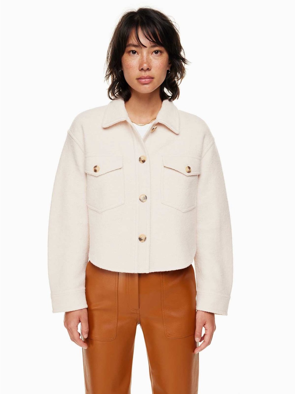 Aritzia Wilfred The Ganna Cropped Shirt Jacket Heather Bone XS